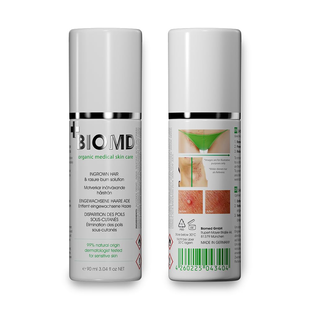 BioMD Przeciw wrastającym włoskom, z kwasami BHA i AHA, podrażnienia po goleniu, golenie, woskowanie, prevents ingrown hairs, Razor Burn, Shaving, Waxing, Vegan - 90ml