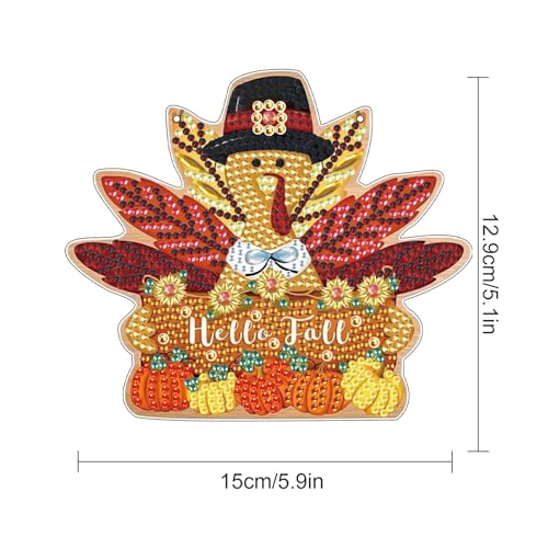 Image of DIY Diamond Painting Hello Fall Hanging Sign - Maple Leaf Door Hanger with Pumpkins, Fall Leaves, Autumn Thanksgiving Wall Window Decor Craft Kit for Porch Farmhouse