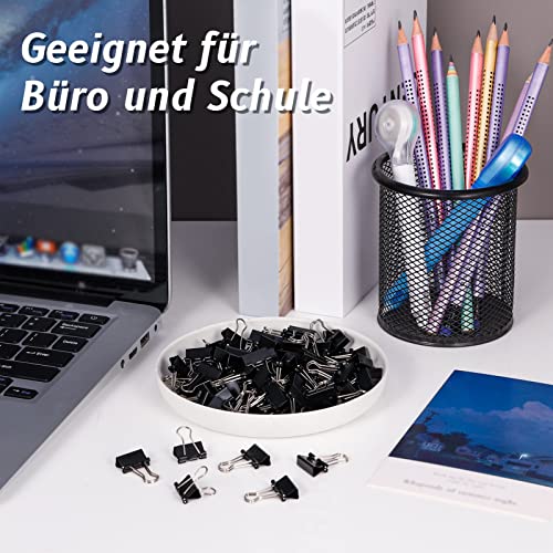 Heyu-Lotus 110 Stück Foldback Klammern 15 mm Klein Papierklammern Büroklammern Metallklammern Binder Clips Vielzweckklammern für Schule, Heim Bürobedarf