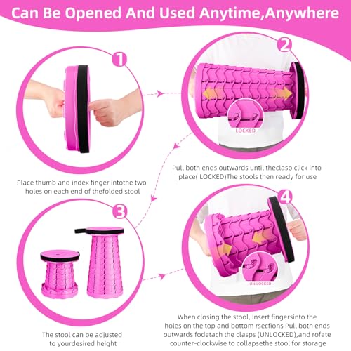Image of Qiguet Collapsible Stool, Folding Chair - Upgraded Portable Chair with Load Capacity 400lbs, Portable Stool for Camping Fishing Hiking - Folding Stool with Carrying Strap,Gifts for Fisherman(All Pink)