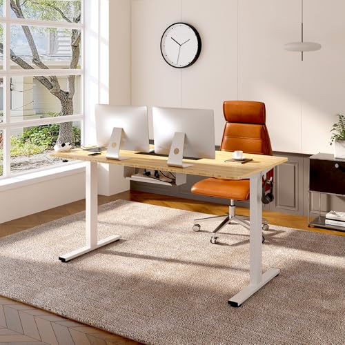 Image of FLEXISPOT EN2 Bamboo Standing Desk Clamp Power Strip, 55 x 28 Electric Stand Up Height Adjustable Desk with Cable Management (Grey Frame + 55 inch Bamboo Top, 2 Packages)