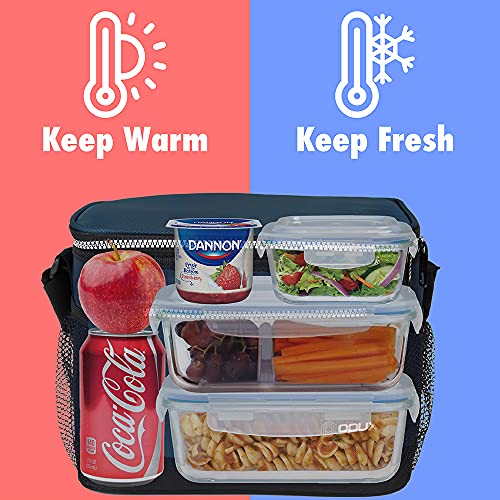 Opux Insulated Lunch Box For Men Women, Leakproof Thermal Lunch Bag For Work, Reusable Lunch Cooler Tote, Soft School Lunch Pail For Kids With Shoulder Strap, Pockets, 14 Cans, 8L, Navy #TOP1
