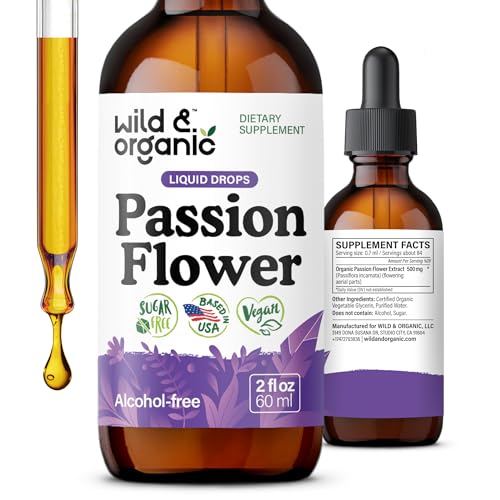 Wild & Organic Passionflower Tincture - Relaxing Passion Flower Drops for Women - Liquid Passiflora Incarnata Herb - Vegan Sugar & Alcohol-Free Extract Supplement - 2 fl oz