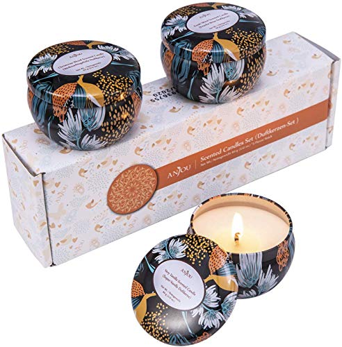 Anjou Bougies Parfumées Set 3 Pcs x 60 g (Fragrances Vanille Forte, Bois de Noël, Brise fraîche), Bougies Naturelles Fabriquées en Cire de Soja 100% pour Usage Aromathérapie, Bain, Yoga (Blanc)