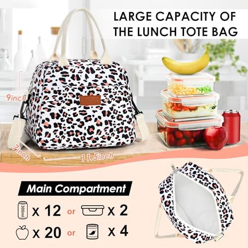 LOKASS Lunch Box for Women-Insulated Adults Lunch Bag with Removable Shoulder Strap&Front Pocket，Cute Lunch Tote for Work-Reusable Leopard Print Cooler Bag for Office Picnic Beach or Travel - Thumbnail 3