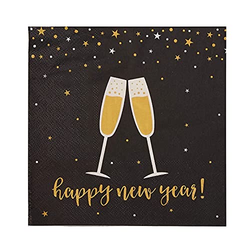 Champagne Glass Paper Napkins For New Year's Party (Black, 6.5 In, 100 Pack) #TOP24