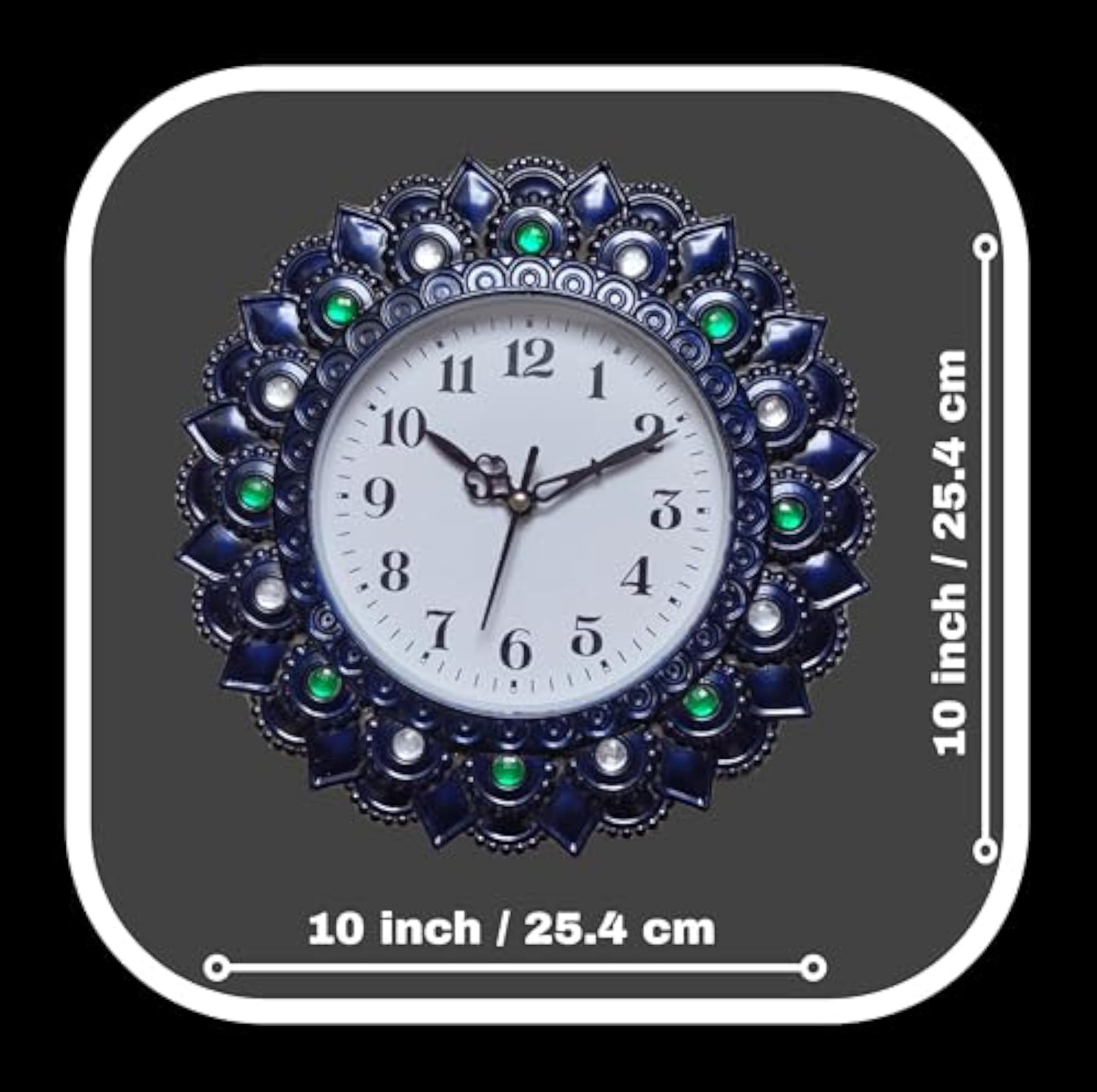 Dark Blue Floral Frame Wall Clock, Decorative Home Accessory