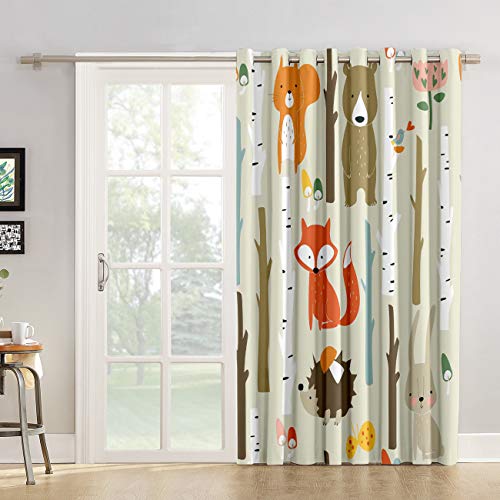 Arts Language Blackout Curtains Grommet Drapes For Boys/Girls Kids Bedroom Cartoon Bunny Bear Fox Animal Forest Printed Room Darkening Curtains Grommet For Livingroom/Office, 1 Panel 52X63In #TOP3