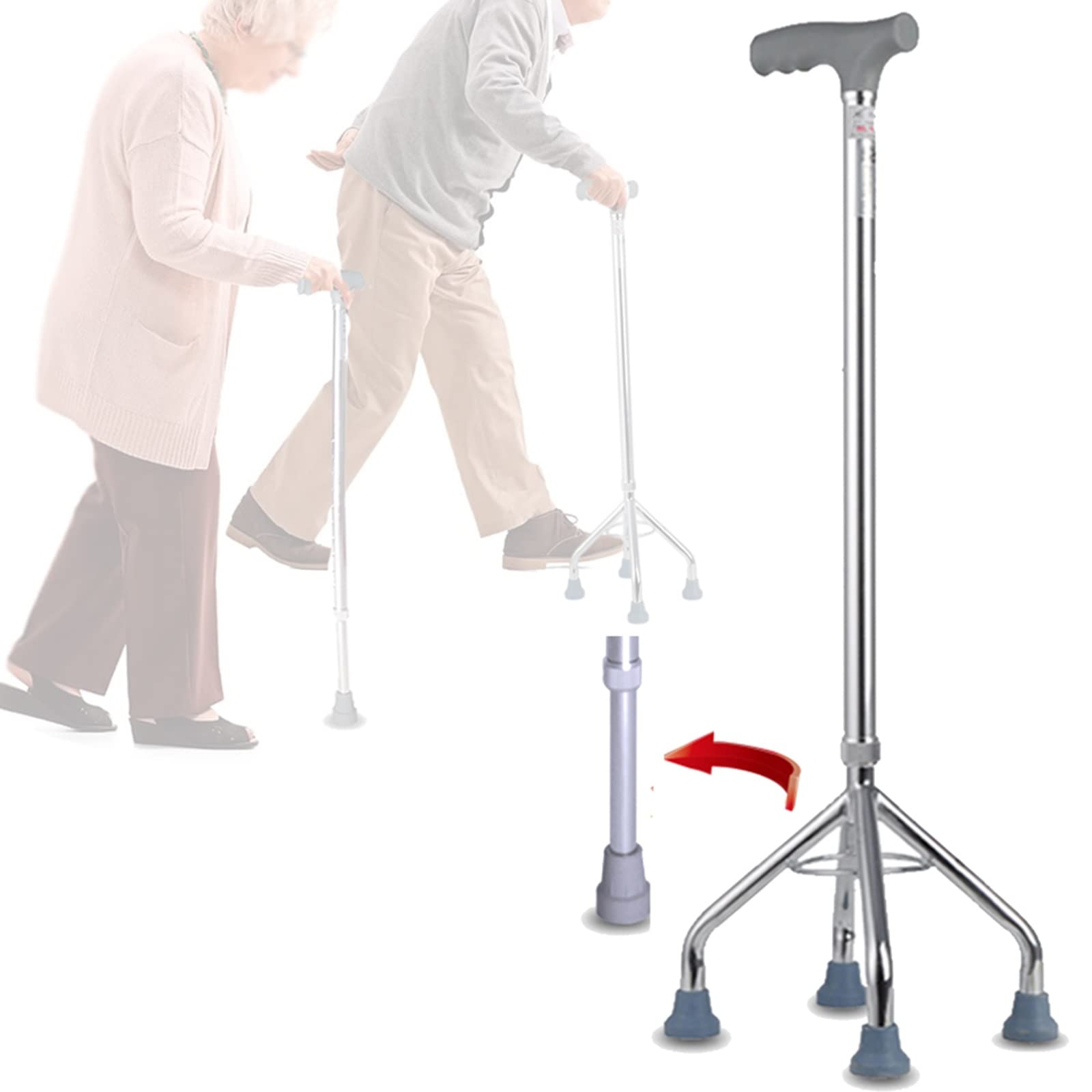 Stampelle Quadruple Leggere con Impugnatura in PVC, Ausili per la Mobilità per Anziani Disabili, Bastone da Passeggio, Altezza Regolabile wisdom