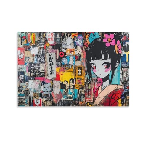 Impression sur toile graffiti japonais decoration murale salon 50x75cm