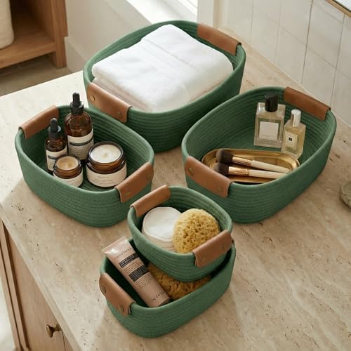 Beautiful Storage Basket Set of 5 - Sturdy Cotton Rope Baskets fo...