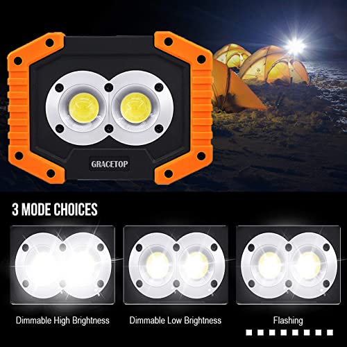 GRACETOP LED Work Light 20W Portable Lighting, IP65 Waterproof Emergency Lamp Job Site Lighting suport AA Battery - Image 5