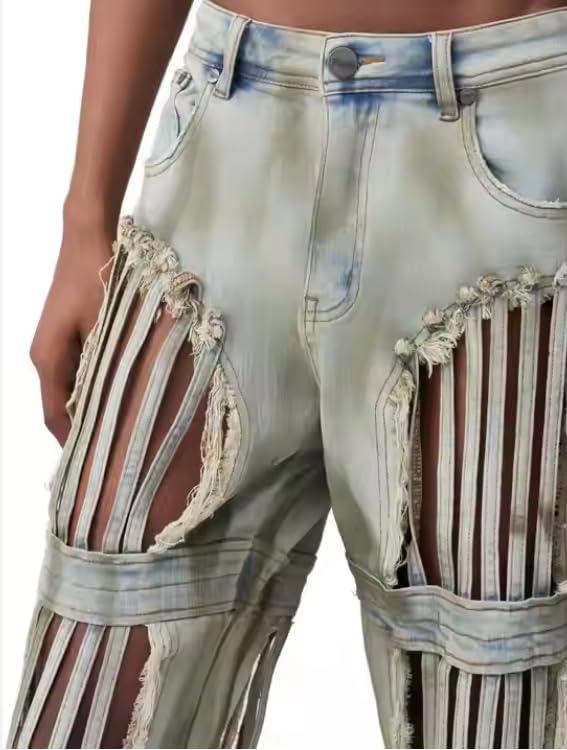 Men's Mid-Thigh Fit Denim Pants, Stacked Tie-dye Pants, Retro Party Men's and Women's Jeans3