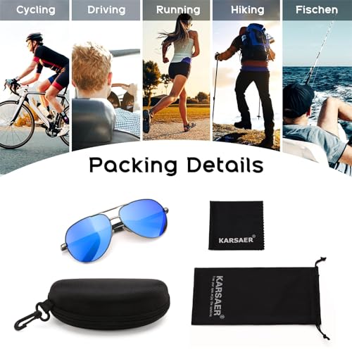 Image of Karsaer Polarized Aviator Sunglasses for Men Stylish 100% UV 400 Protected Metal Frame Style Classic Pilot Women Glasses E1376