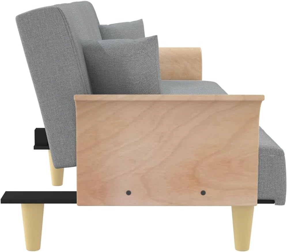 Sofa Bed Light Grey Fabric (100% Polyester) Living Room Furniture