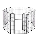 FEANDREA ペットフェンス 大型犬用 中型犬用 ペットサークル パネル8枚 複数連結可能 スチール製 組立簡単 折り畳み式 犬ゲージ 全成長期使用可 室内外兼用 犬用サークル PPK81G 高さ100cm