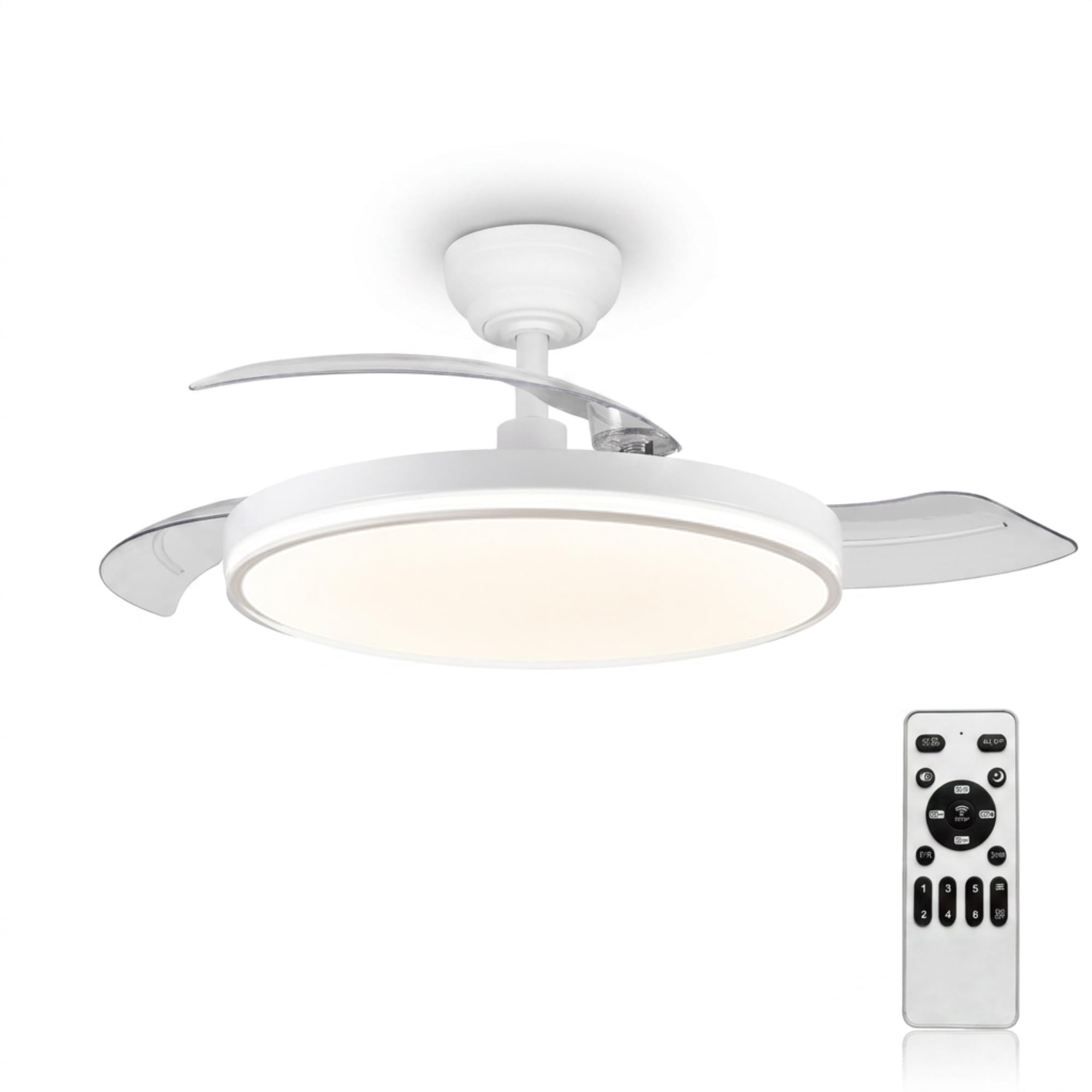 MARSI Ventilatore da Soffitto con Luce e Pale Retrattili 106cm, Lampadario Ventilatore Silenzioso con Telecomando, Motore DC Reversibile, 6 Velocità, LED Dimmerabile, per Camera da Letto e Soggiorno