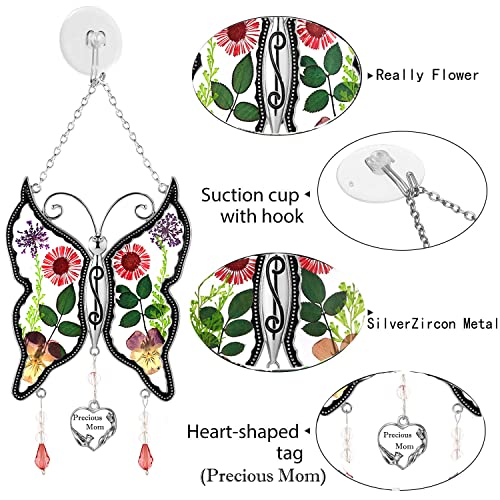 Ky&Bosam Mom Butterfly Suncatcher With Pressed Flower Wings Mom Happy Mother's Day Butterfly Stain Glass Catchers Wind Chime Ornament Charm With Metal Heart Gifts For Mom Birthday… #TOP4