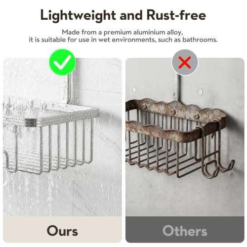 HavBeat Shower Caddy Hanging, Never Rust Shower Organizer Hanging, Aluminum Shower Racks for Inside Shower with Hooks for Razor, Bathroom Organizers and Storage with Soap Holder, Bright Silver - Image 6