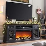 IFGET Farmhouse Fireplace TV Stand with 36' Electric Fireplace for 80 Inch TVs, 31' Tall Entertainment Center w/Drawer & Diamond Panel Door, Highboy Media Console for Living Room, 70inch, Dark Grey