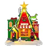 WeDoSoy LED Lighted Musical Village House - 7.1' Triangular Gift Shop Christmas Village House Decoration, Xmas Collectible Buildings for Holiday Decor for Home, Ballroom Disply and Desktop