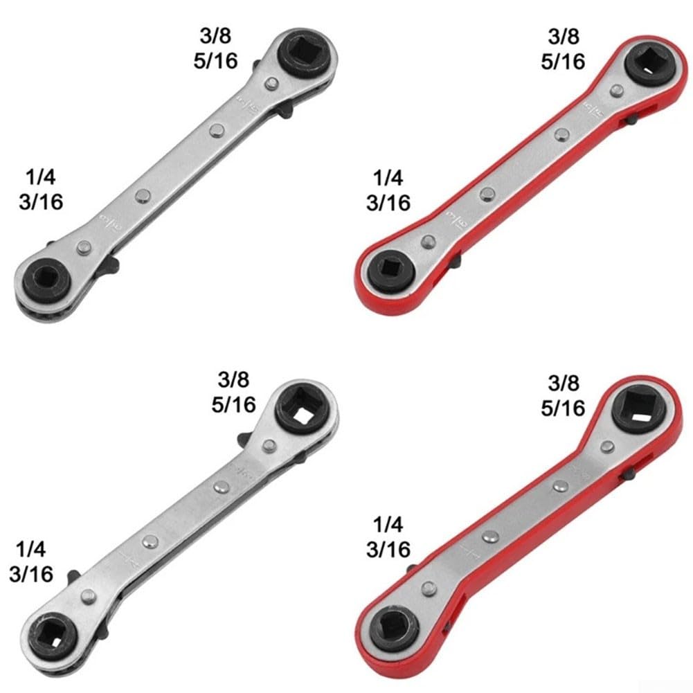 Chiave a cricchetto quadrata a doppia testa per apparecchiature di refrigerazione con aperture da /4" 3/8" 5/16" 3/16" in acciaio al carbonio cromato per HVAC e (bianco piatto)