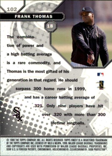 Amazon.com: 1999 Finest Baseball Card #102 Frank Thomas : Collectibles &  Fine Art