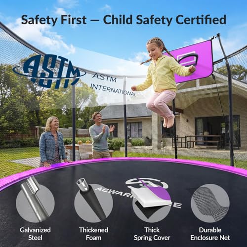 Image of ACWARM HOME Trampoline Outdoor 8FT 10FT 12FT 14FT 15FT 16FT Trampoline with Basketball Hoop and LED Lights, Recreational Trampolines for Kids and Adults with Enclosure Net & Ladder, ASTM Approved
