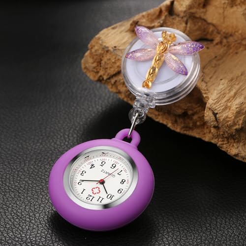 Reloj de enfermera retráctil con cubierta de silicona de libélula y segundero 5
