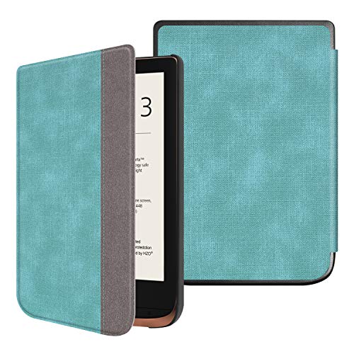 Fintie Funda Compatible con Pocketbook Touch HD 3 / Touch Lux 4 / Basic Lux 2 E-Reader - Súper Delgada y Ligera Carcasa de Patrón de Tela con Auto-Reposo/Activación, Verde Menta