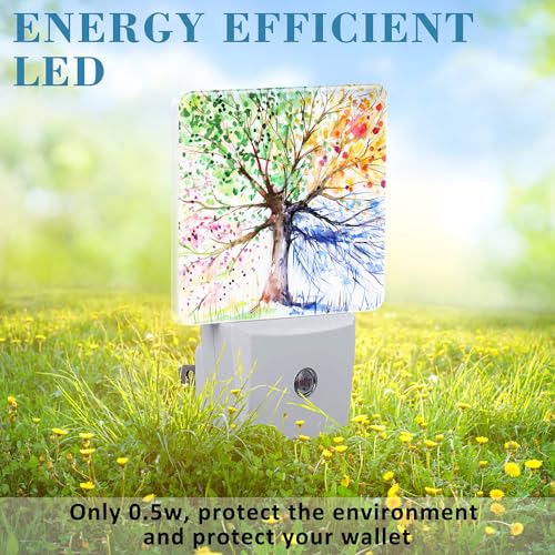Image of Night Light Plug into Wall Hand Painted Four Season Tree Night Light with Dusk to Dawn Sensor for Kid Girls Boys Women Men Room Decor, Hallway, Kitchen, Bathroom, Nursery, Stairs