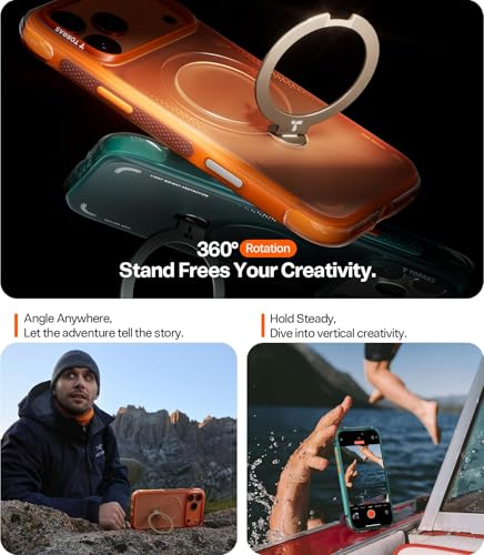 Image of TORRAS Ostand Q3 Air Original for iPhone 17 Pro Case, 360 Magnetic Stand, MagSafe Compatible, Airbag Mil-Grade Protection, Camera Control Button, Shockproof for 17 Pro Cover, Glacier Sprint