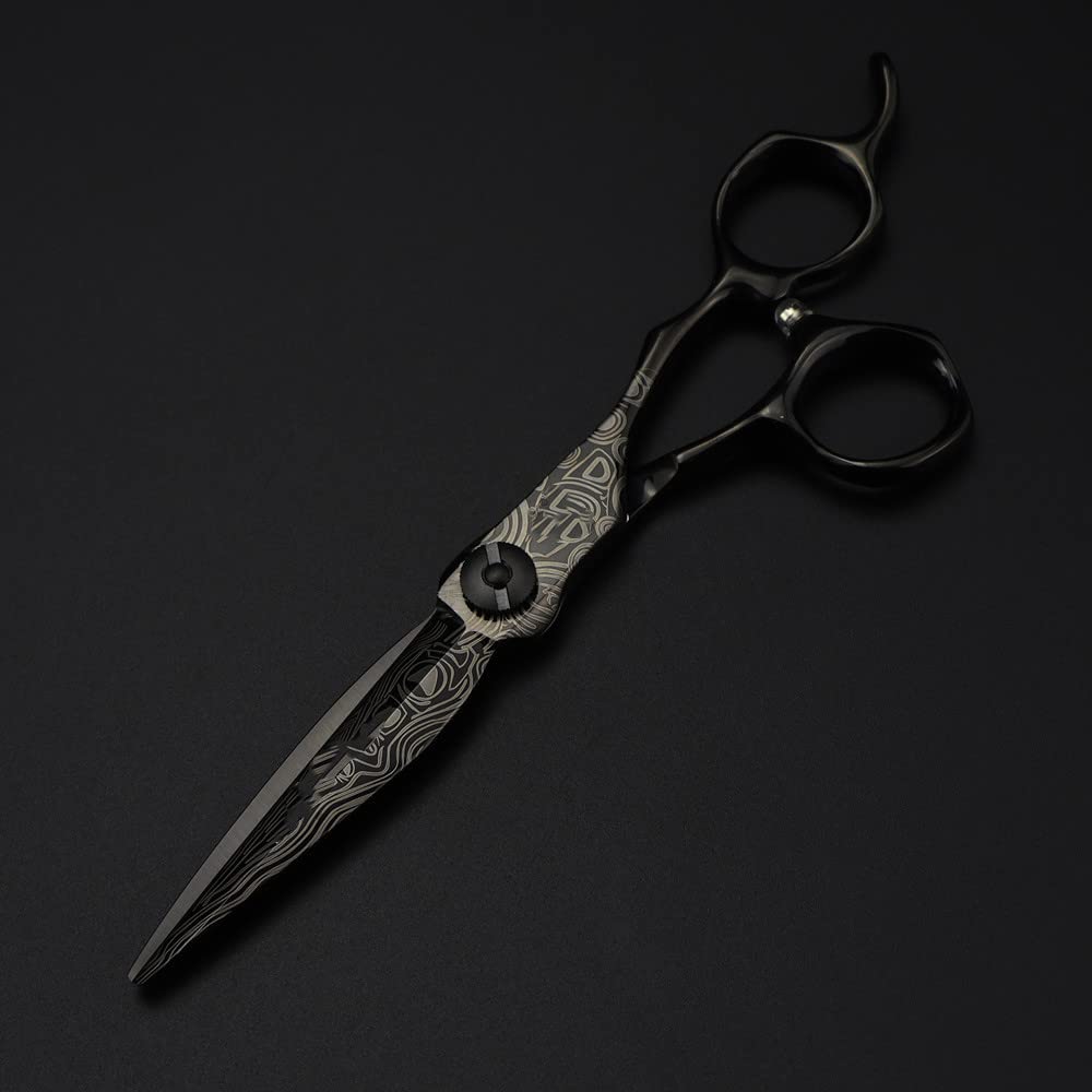 Professionelle Haarschneideschere 6 Zoll, hochwertige Schwarze Damastschere, Haarschneide- und Ausdünnschere, Friseurwerkzeug-Set mit Tasche (Set) (Set Tasche)