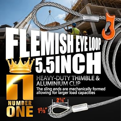 YATOINTO Single Leg Wire Rope Sling 2.5T/5500Lbs Rated Load 8.2 Feet Length 0.5 inch Dia Flemish Eye Loop to Heavy-Duty Thimble with Sliding Choker Heavy Duty Rigging Cable for Lifting and Towing Log