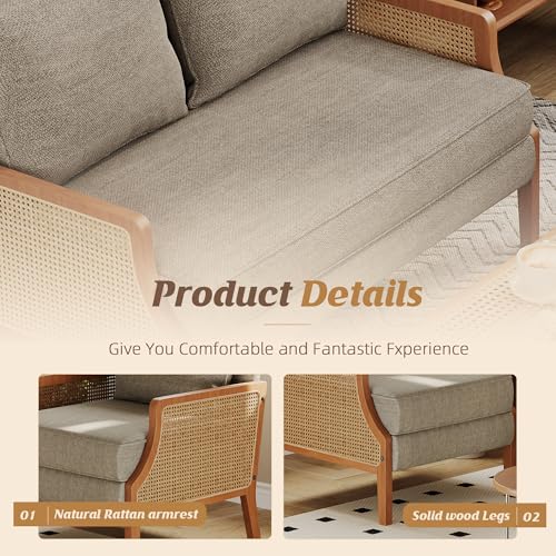 Sillón moderno con brazos de ratán Taupe miniatura 6