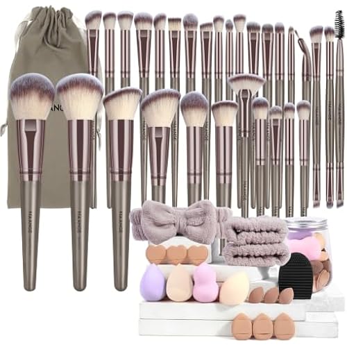 MAANGE Makeup Brushes 51 Pcs Makeup Kit, Multi-functional Makeup Tool Set with Makeup Brush Foundation Brush Make up Brushes Set Bag (Champagne)