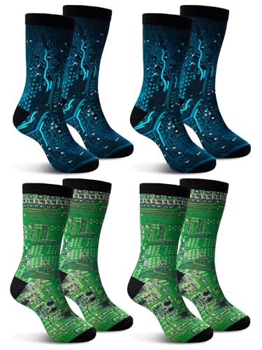 Haysandy 4 Pairs Christmas Programming Socks Gifts Coding Socks Circuit Socks Engineering Socks Computer Mother Board Socks Crazy Funny Gifts Socks Christmas Stocking Stuffers for Men Women