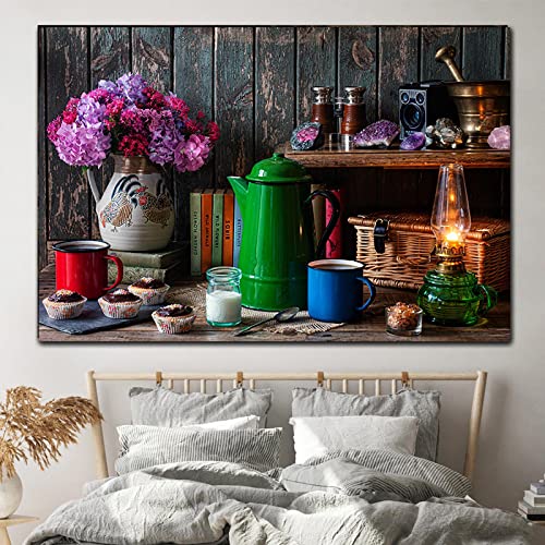 Affiche toile fleurs nature morte 60x80cm peinture murale vase épices pour déco chambre