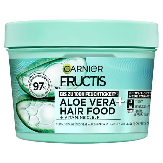 Garnier Fructis Aloe Vera + Haarmaske, Leave-In Haarkur für normales bis trockenes Haar & Kopfhaut, Mehr Geschmeidigkeit und Glanz, Intensive Feuchtigkeit, Ohne Silikone, Vegan, Hairfood, 3in1, 400ml