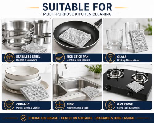 Image of SwiftWell Multipurpose Dish Wire Cleaning Cloths - Pack of 10, Dual-Layer Non-Scratch Mesh Scrubber for Kitchen Utensils, Cookware, and Heavy-Duty Cleaning