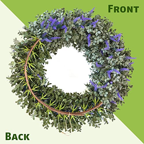 Sunvissh 24" Wreath Artificial Lavender Wreaths For Front Door, Summer Door Farmhouse Wreaths With Storage Box For All Seasons, Indoor Outdoor Front Porch Decor For Wedding Party Home (Purple) #TOP6
