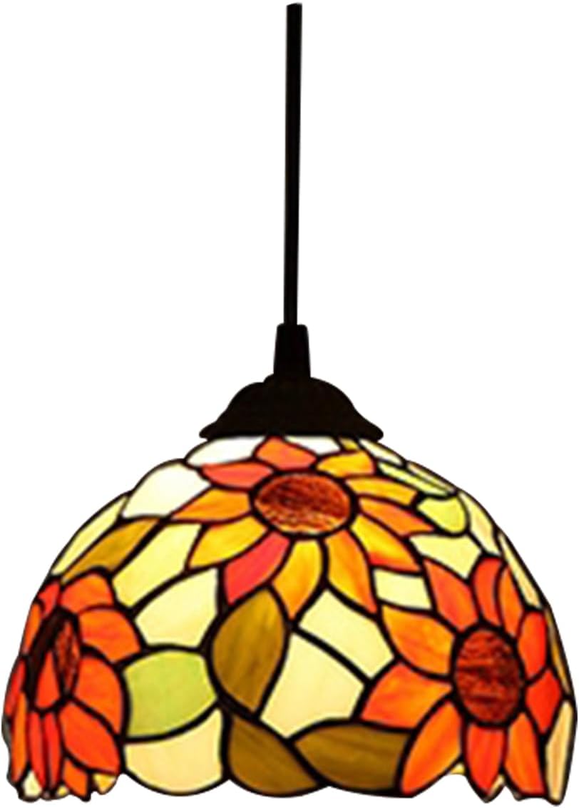Tiffany Sunflower Pendant Lights Fixtures Kitchen Island 8 Inch Stained Glass Pendant Light for Living Room Farmhouse Pendant Light for Bedroom