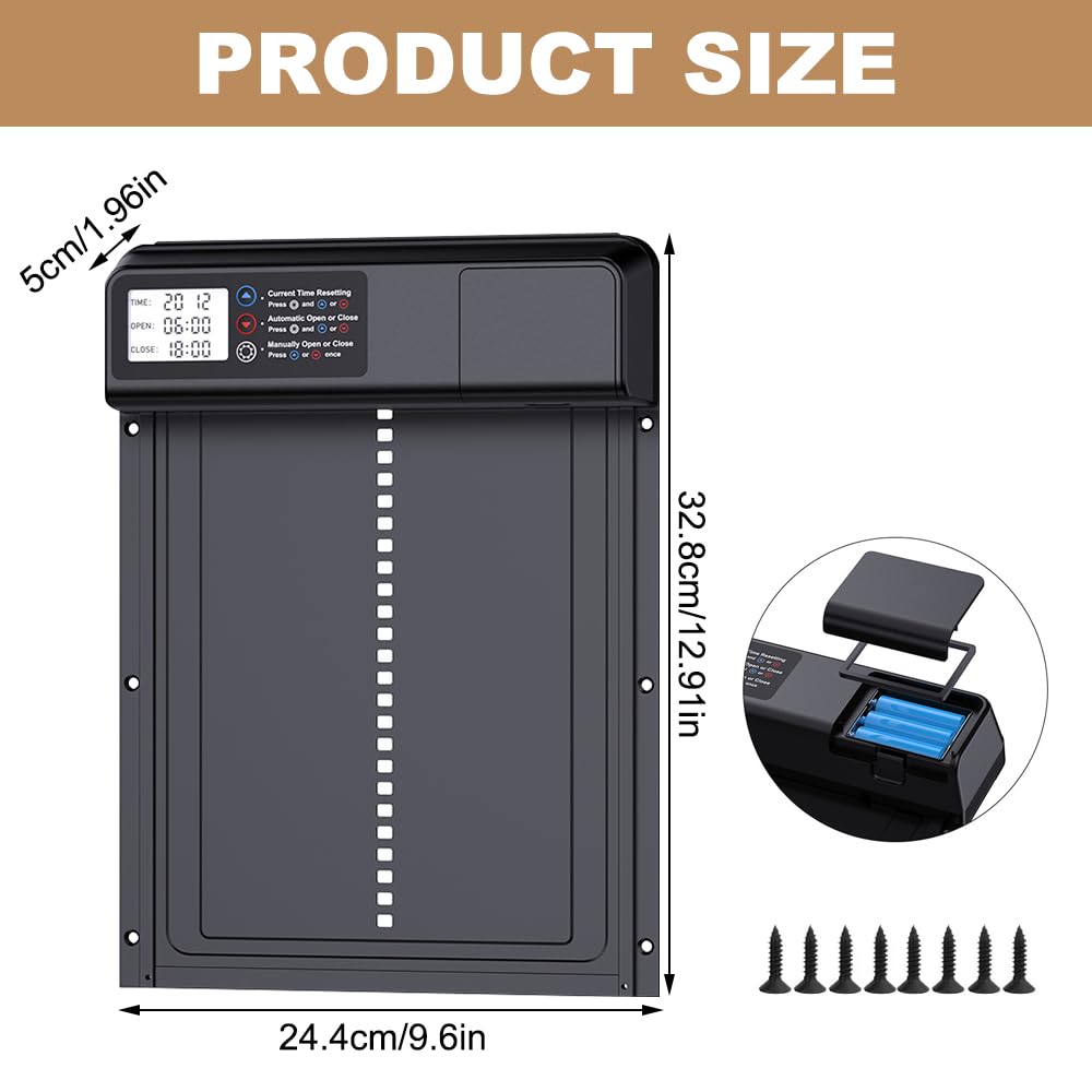 Porta Automatica Pollaio Batteria, Porta Pollaio Automatica In Lega Di Alluminio, Porta Automatica per Pollaio con Ampio Display Impermeabile, Timer, Funzione Anti-Trappola, Avviso Batteria