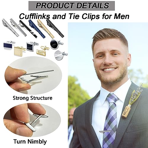 CASDAN Men's Cufflinks and Tie Clips Set for Men Classic Tie Bar Clip Necktie Clip Tuxedo Shirt Cuff Links Set for Wedding Business and Daily4