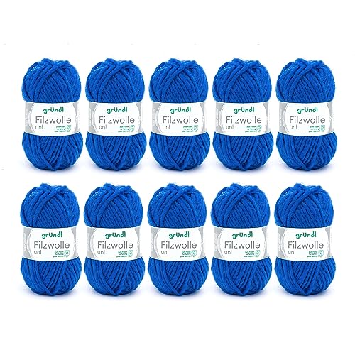Gründl Wolle Filzwolle uni - Dicke Wolle zum Filzen in der Waschmaschine - Strickgarn zum Filzen - Weich und hautfreundlich - 100% Schurwolle - 10 Knäuel 50 g /50 m -Nadelstärke 8-9 - Royalblau