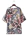 Women's Lightweight Summer Cardigans Thin Sheer Chiffon Floral Kimono Cover Ups Tops Beach Boho 3/4 Sleeve Large Deep Gray