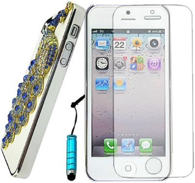 RIGHTWAY(TM) New 3D Peacock for iPhone 5 Cover Case+ Free 1Pc Clear Screen Protector Film and 1x Stylus blue