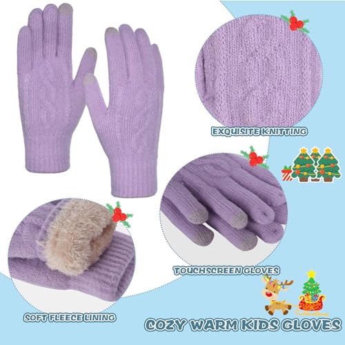 Kids Winter Hat Gloves Scarf Set for 2-14 Years Old Warm Fleece Lining3