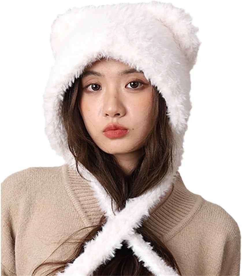 2025 Cute Bear Ears Knitted Hat Winter Warm Beanie Hat Fashion Plush Ear Flaps Hat Outdoor Ski Hat for Women Girls