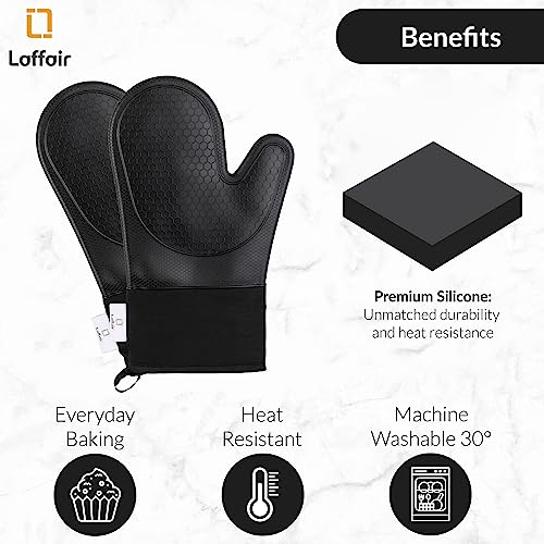 Silicone Oven Gloves Heat Resistant by Laffair, Black Oven Gloves Silicone Oven Mitts Heat Resistant - Image 2